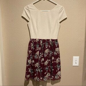 Speechless Mini Dress - Cap Sleeve - Cream/Maroon - Floral - Sm